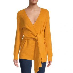 STELLAH Tie-Waist Sweater Pullover V Neck In Mustard size XS